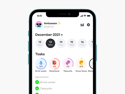 Concept app calendar clear concept habit interface ios productivity progress statistic status tracker