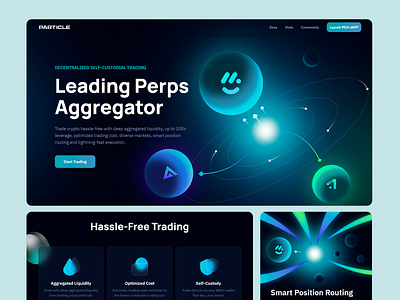 PARTICLE - TRADING PLATFORM aggregator blockchain crypto assets crypto platform dark mode defi hassle free investment platform landing page liquidity marketplace platform smart platform space theme swaps trading user experience user interface uxui web design