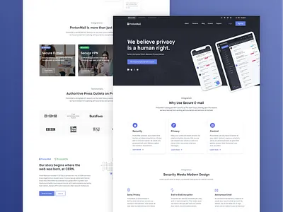 ProtonMail - Homepage Design Exploration blue clean design homepage layout ui user interface ux webdesign website