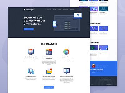 Vpn Features Landing page design features illustration landing page ui ux uxui vpn website