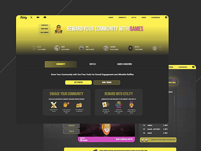 Tricky: Web3 Gaming & Rewarding Platform community engagement community tools crypto gaming dark mode fun gaming illustration interface design landing page leaderboards nft platform playful rewards social platform tokens user interface web3 community web3 games yellow color