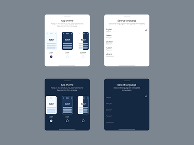 Theme Selection Modal apptheme darkmode dialog minimalux mobileapp mobileui themeswitcher ui ux