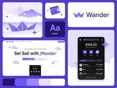 Wander Branding bento blockchain brand identity branding crypto logo ui ui design user interface visual identity wallet web3 webdesign website