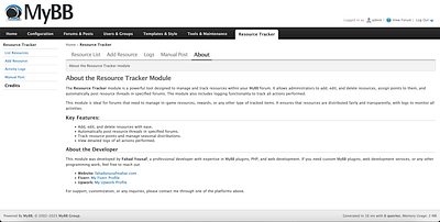 Resource Tracker Module for MyBB forum mybb mybb module development php resource tracking