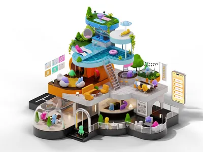 3D office coworking 3d 3d animation abstract abstract characters animation blender c4d character character animation character design characters ecosystem interface meeting room office startup work workplace