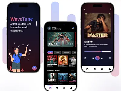 Elevate Your Music Experience with WaveTune app graphic design homepage music music app music app ui music poadcast music streaming music ui musical platform screen song