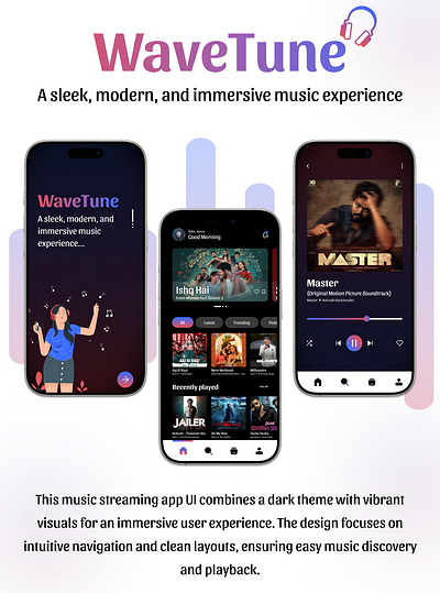 Elevate Your Music Experience with WaveTune app graphic design homepage music music app music app ui music poadcast music streaming music ui musical platform screen song