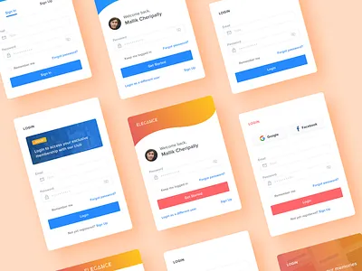 Elegance Design System - Login adobe xd blocks components design design system elegance facebook flat google login login screen mobile app ui ux web webapp website