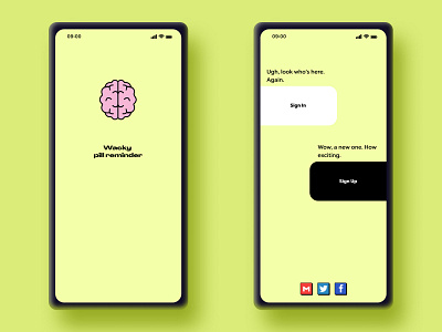 Wacky pill reminder preview branding design logo medication reminder neubrutalism pill reminder ui