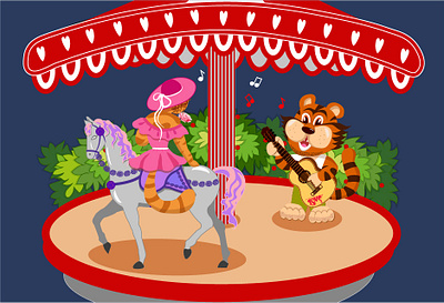 We are alone on the carousel. design graphic design horse illustration postcard