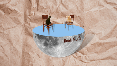 book nook 4 @universityobserver books cat design graphic art graphic design moon surreal surreal art surrealism