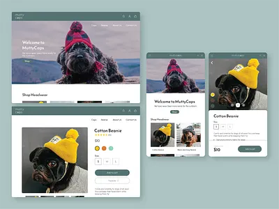 MuttyCaps Web/Mobile Mockup dog ecommerce headwear mobile ui web