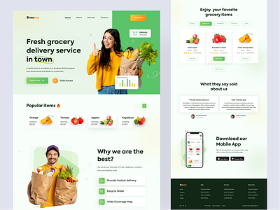 Grocery Delivery Landing Page 2022 ui trends 3d animation clean delivery landing page delivery service delivery website grocery grocery delivery idea landing page motion graphics online delivery online shop screen ui uiux uiux design ux website design