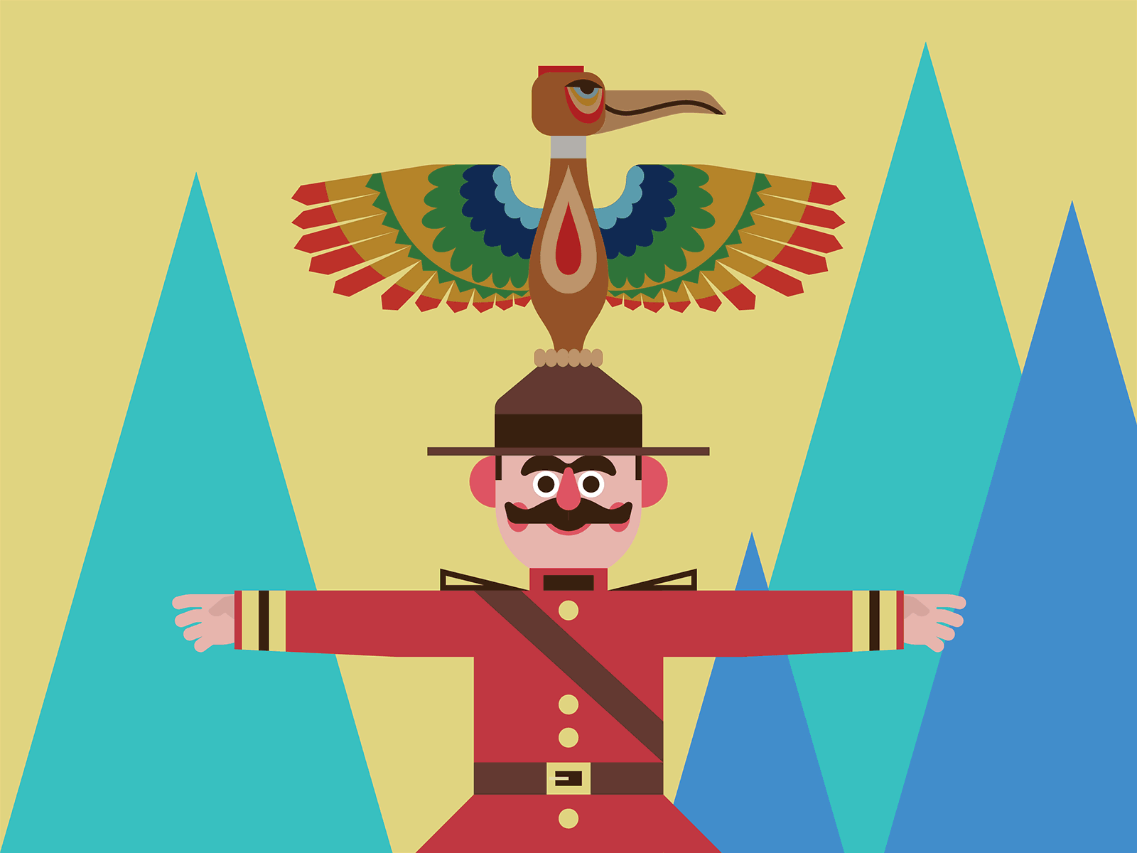 It’s A Small World Canadian Mountie amusement park animation arms bird canada canadian digital illustration disney disneyland gif hat illustration its a small world motion graphics mountains mountie mustache ride smile teeth