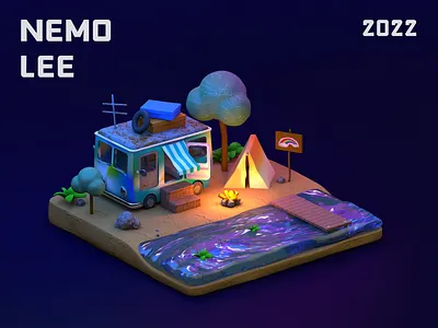 Let’s go camping！ 3d c4d camping car ui