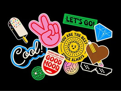 Stickers Blog Illustration branding design diamond disco icecream illustration illustrator lettering peace sticker stickers type typography vector