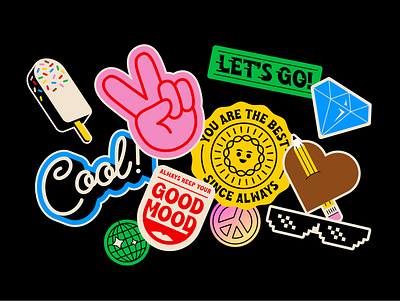 Stickers Blog Illustration branding design diamond disco icecream illustration illustrator lettering peace sticker stickers type typography vector