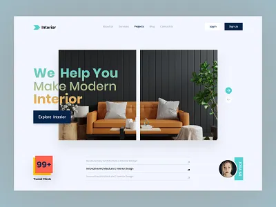 interior website design agency architecture branding clean creative design furniture home house interior landing page ui ui design web website