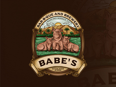 Babe's Bar-B-Que & Brewery badge badge design barbeque bbq brewery design drawing engraving graphic design hand drawing hand drawn hand drawn logo illustration logo logo design logo designer old school victorian vintage vintage logo