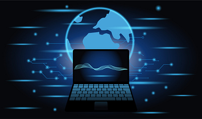 laptop on a background of neon Earth. design graphic design illustration vector абстракция неон ноутбук технологии