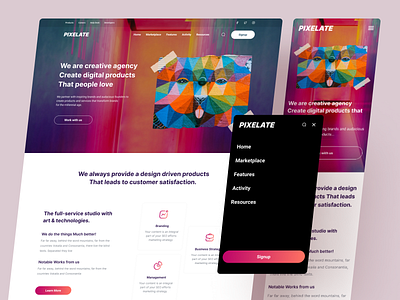 Pixelate - Creative Agency agency design landingpage nft order template ui uidesign uiux webdesign