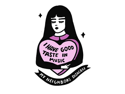 Good Taste in Music . design girl heart illustration love music pink sticker