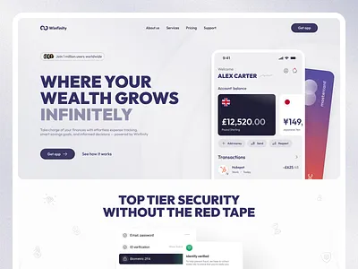 Winfinity – Smart Finance Management app branding card clean credit design fintech illustration landing light minimal ui web design