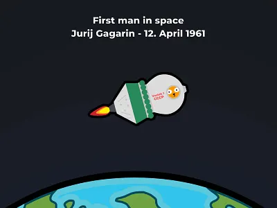 Jurij Gagarin - first man in space anniversary anniversary branding cccp design earth first man icon illustration mascot rocket rocketship soviet union space spaceship technological advance technology ui vostok vostok 1