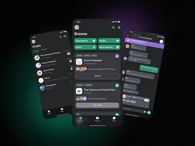 Talk App app chat chatting communication dark theme green interface ios live messager mobile app mobile ui relationship social app talk app talking ui ux