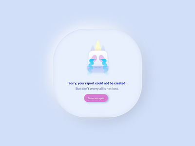 Sad unicorn error state app design illustration modal popup skeumorphism ui unicorn vector web design