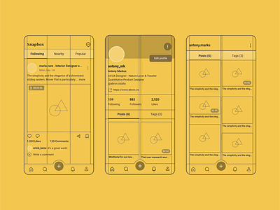 Snapbox Wireframe animation appdesign high fidelity mobile mobile application motion design motiongraphics social media wireframe ui wireframe
