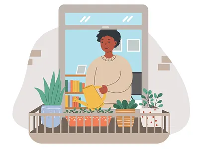 Planting in apartment apartment art design flat illustration illustrator man plant vector