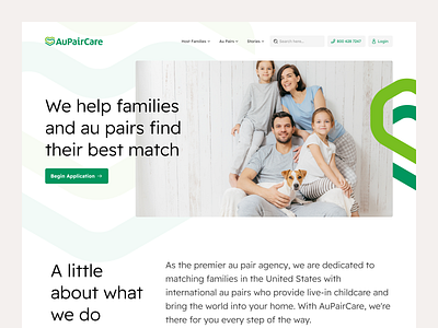 AuPairCare Exploration agency au pair design green landing page light photography simple stock ui ux website