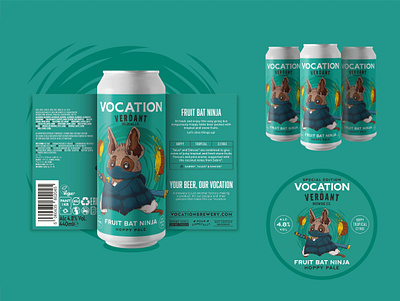 Vocation x Verdant Fruit Bat Ninja mockups animal bat beer beer art beer label branding cask craft beer fruit bat furry graphic design illustration katana mockup ninja pineapple pump clip sword vector warrior