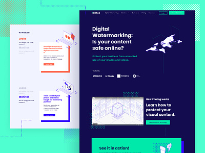 Imatag — Website — Digital watermarking branding design digital digital watermarking graphic design green illustration isometric logo orange purple ui ui design ux design website