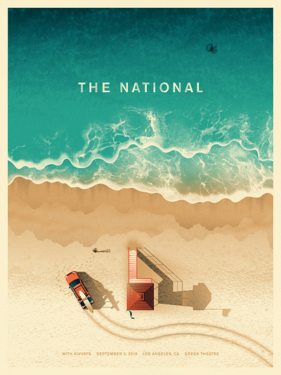 The National Greek Theatre L.A. Poster beach dan kuhlken dkng dkng studios illustration lifeguard los angeles nathan goldman ocean poster screen print silkscreen stingray texture the national vector