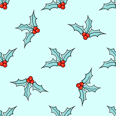 Holly branches vector seamless pattern merry christmas
