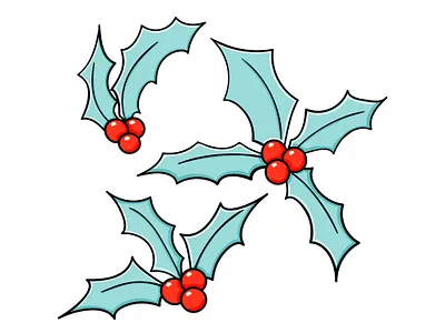 Holly doodle vector sketches Christmas set collection