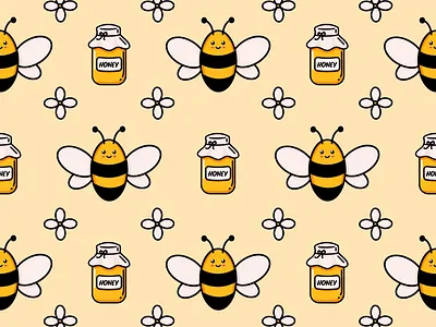 Cute honey bee seamless pattern fly
