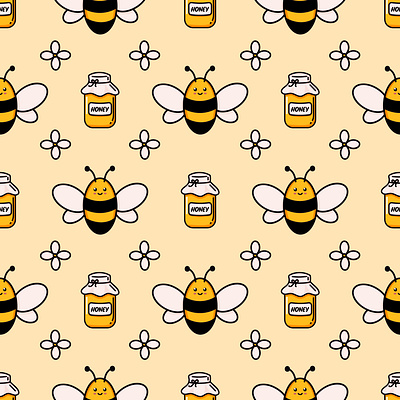 Cute honey bee seamless pattern fly