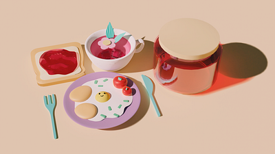 Милый завтрак для вас🌿 3d 3д моделирование 3д модель design graphic design illustration блендер блендер 3д блюда бутерброд варенье джем еда завтрак композиция моделирование модель уют чай яичница