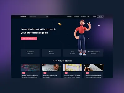 Online educational platform website 3d dark color design e learning edtech education home page landing landing page learning learning platform modern online courses online education ui ux visual design web website website design