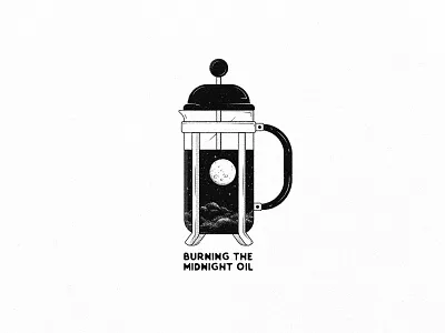 Midnight Oil black and white black coffee cafe caffeine coffee coffee addict coffee art digital art freelancer french press graphic design illustration illustrator lune midnight mood oil textured