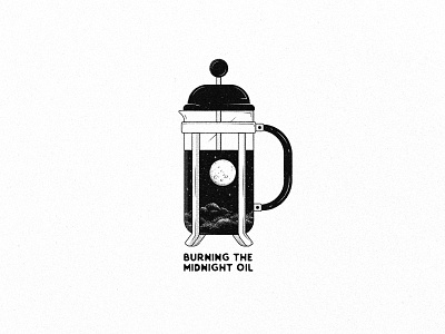 Midnight Oil black and white black coffee cafe caffeine coffee coffee addict coffee art digital art freelancer french press graphic design illustration illustrator lune midnight mood oil textured