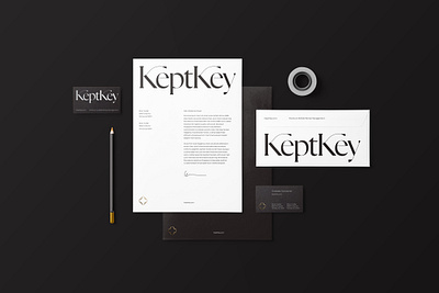 KeptKey Branding airbnb arizona branding business card business papers flecha identity keptkey key logo mockupbee skeleton key typography utah