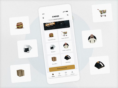 ChoiceApp Home screen 3d animation arabic app cards choice app figma food delivery app food ordering free george samuel graphic design home screen light app logo motion motion graphics ride hailing saudi arabia superapp uber