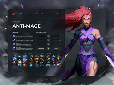 DOTA 2 Guidelines - Anti-mage | Shot for practice anti mage antimage character concept dailyui design dota dota 2 redesign game gaming header hero redesign ui ui design web design