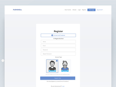 Flexigigs - Login - register 3d animation branding dark ui design ecommerce free ui kit freelance george samuel graphic design illustration interaction landing page logo motion graphics ui upwork