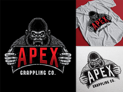 Apex Grappling Co. angry gorilla ape badge badge design branding branding identity design engraving gorilla graphic design hand drawing hand drawing logo hand drawn illustration kingkong logo logo design mascot logo vintage vintage logo