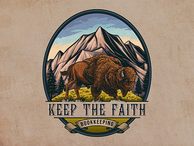 Keep The Faith agriculture badge badge logo bison branding design graphic design hand drawing hand drawn hand drawn logo illustration landscape landscape design logo logo design mountain old school vintage vintage design vintage logo